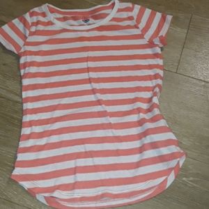 Old Navy Girls Striped Tee Shirt | Size S (6–7) | Coral & White | Casual Basic